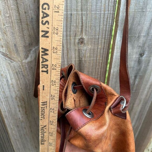 Vintage Handmade Leather Bucket Bag Brown Tassel Boho Chic Medium - Picture 7 of 10